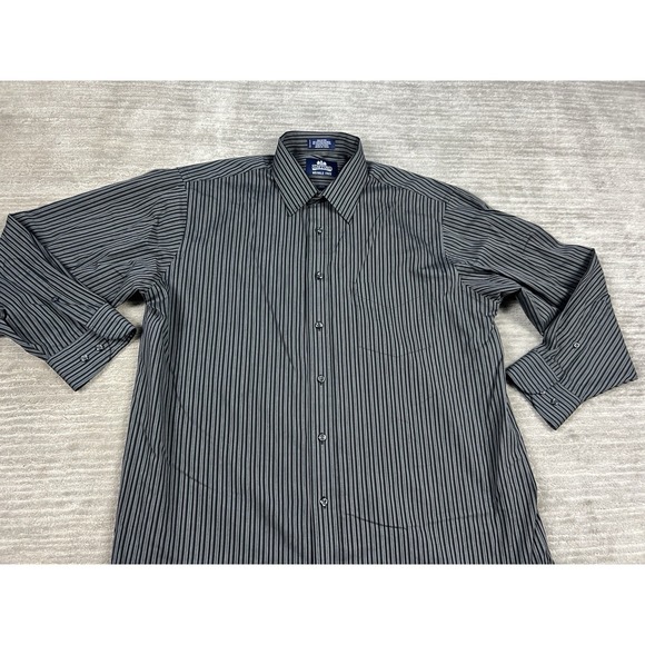 Vintage Stafford Shirt Men 16.5 32-33 Black Gray Striped End On End Cotton Blend - Picture 2 of 12